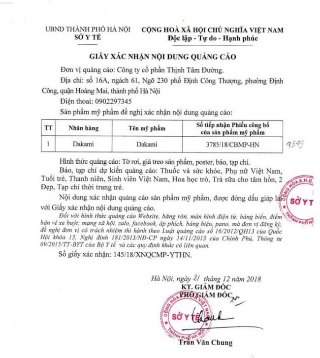 giấy phép đăng ký quảng cáo sản phẩm