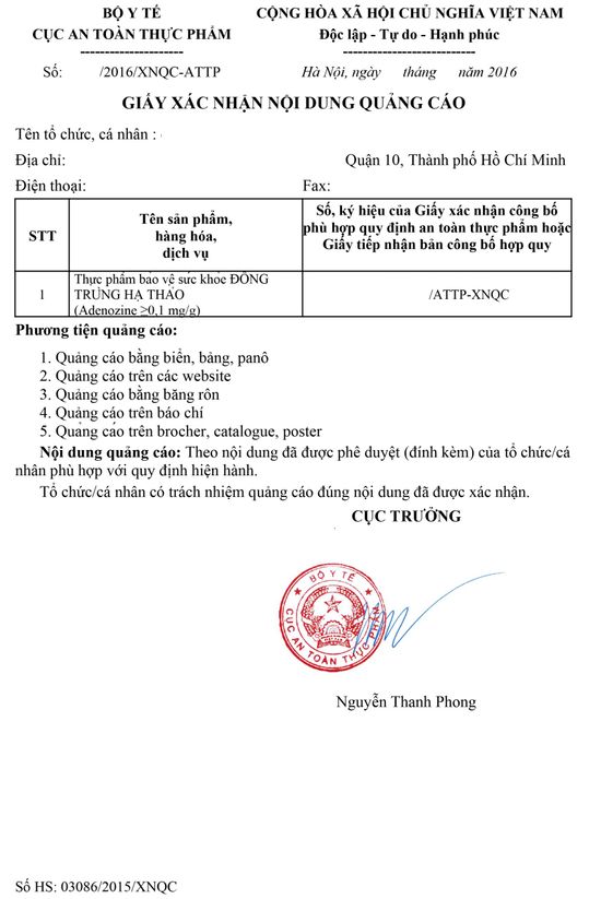 giấy phép quảng cáo sản phẩm